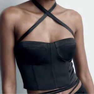 🖤 NWT ZARA CORSET HALTER TOP BLACK SIZE XS